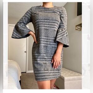 Calvin Klein Ponte Plaid Bell Sleeve dress